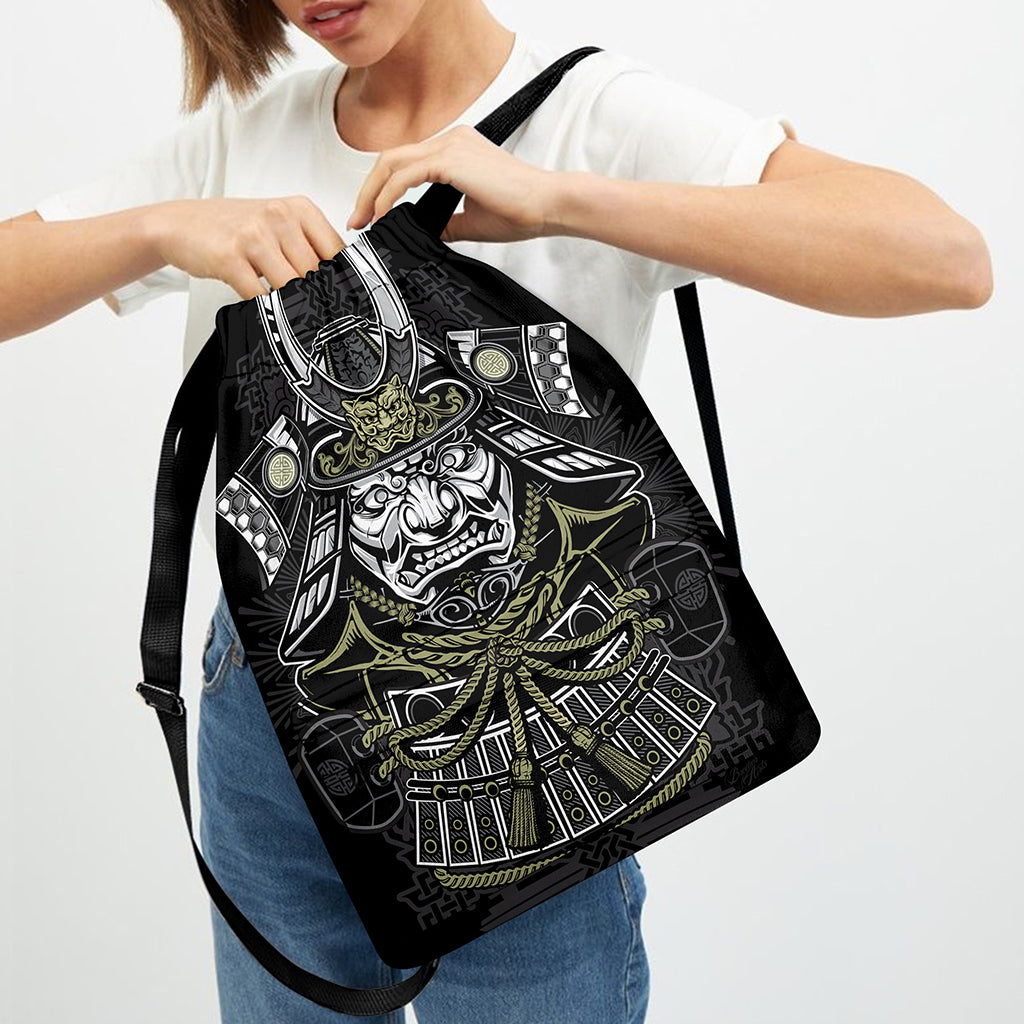 Japanese Samurai Warrior Print Drawstring Backpack