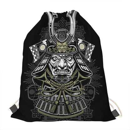 Japanese Samurai Warrior Print Drawstring Bag