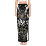 Japanese Samurai Warrior Print High Slit Maxi Skirt