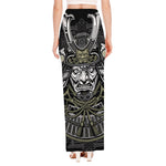 Japanese Samurai Warrior Print High Slit Maxi Skirt