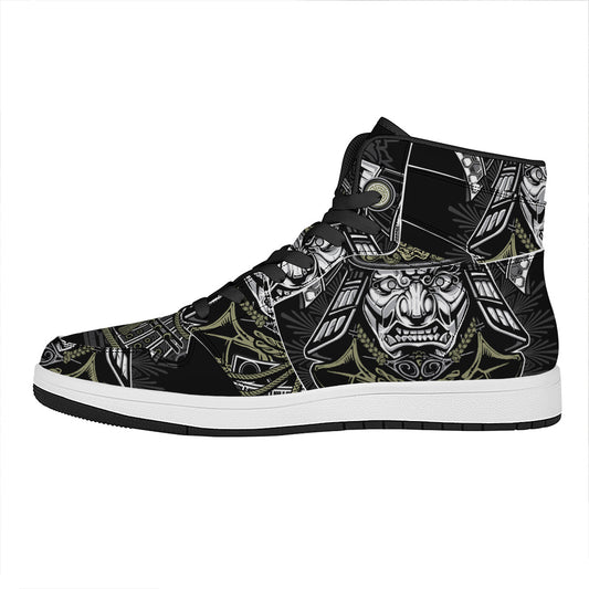 Japanese Samurai Warrior Print High Top Leather Sneakers