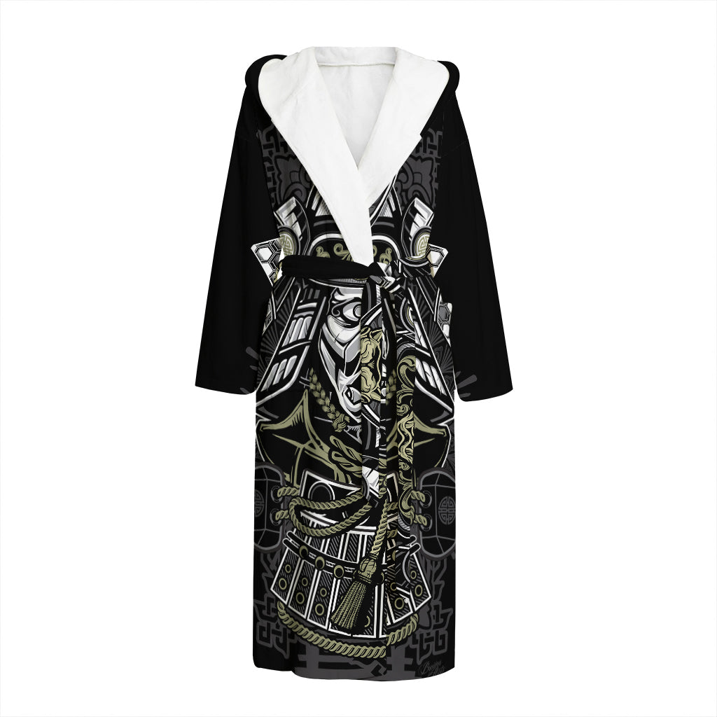 Japanese Samurai Warrior Print Hooded Bathrobe