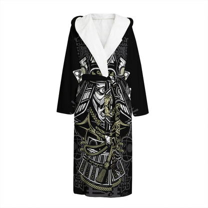 Japanese Samurai Warrior Print Hooded Bathrobe