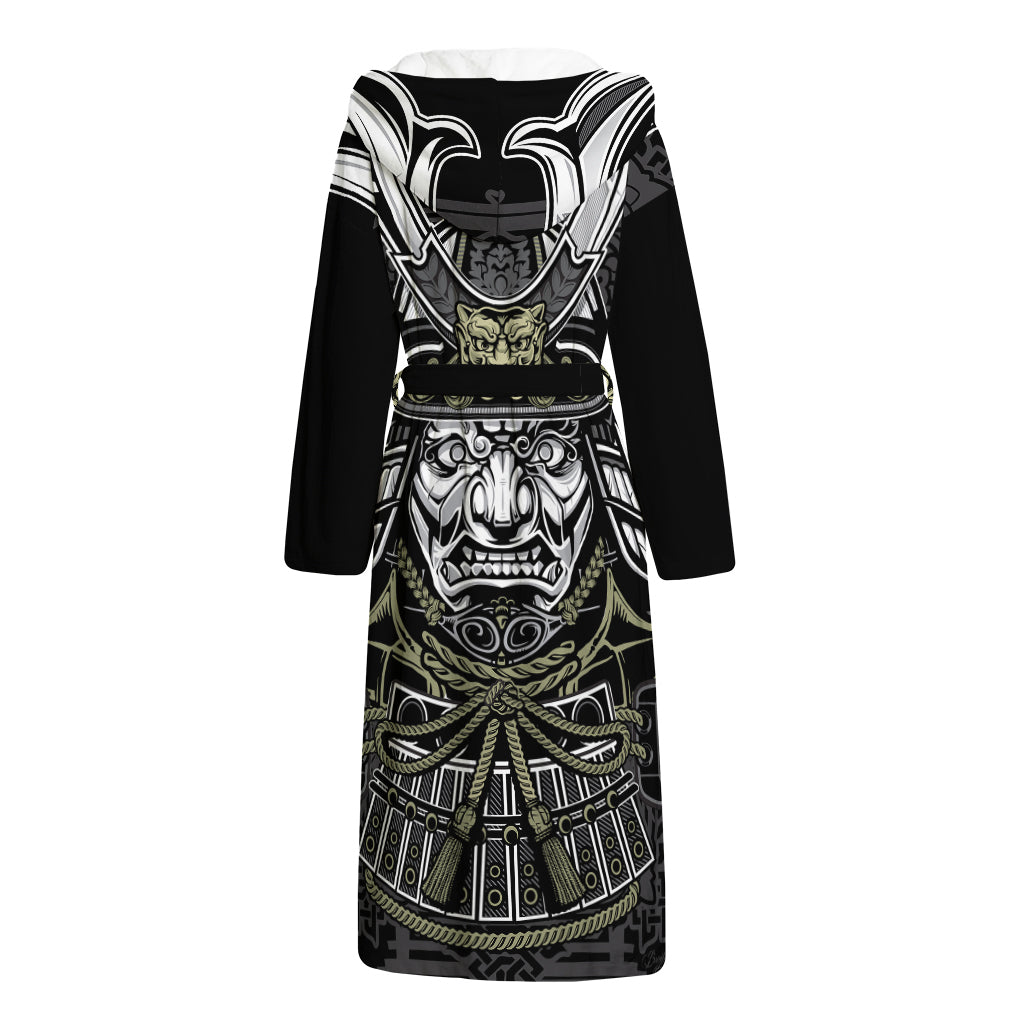 Japanese Samurai Warrior Print Hooded Bathrobe