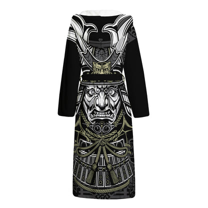 Japanese Samurai Warrior Print Hooded Bathrobe