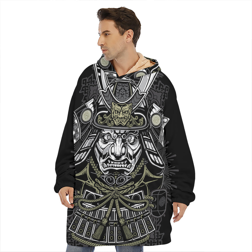 Japanese Samurai Warrior Print Hoodie Blanket