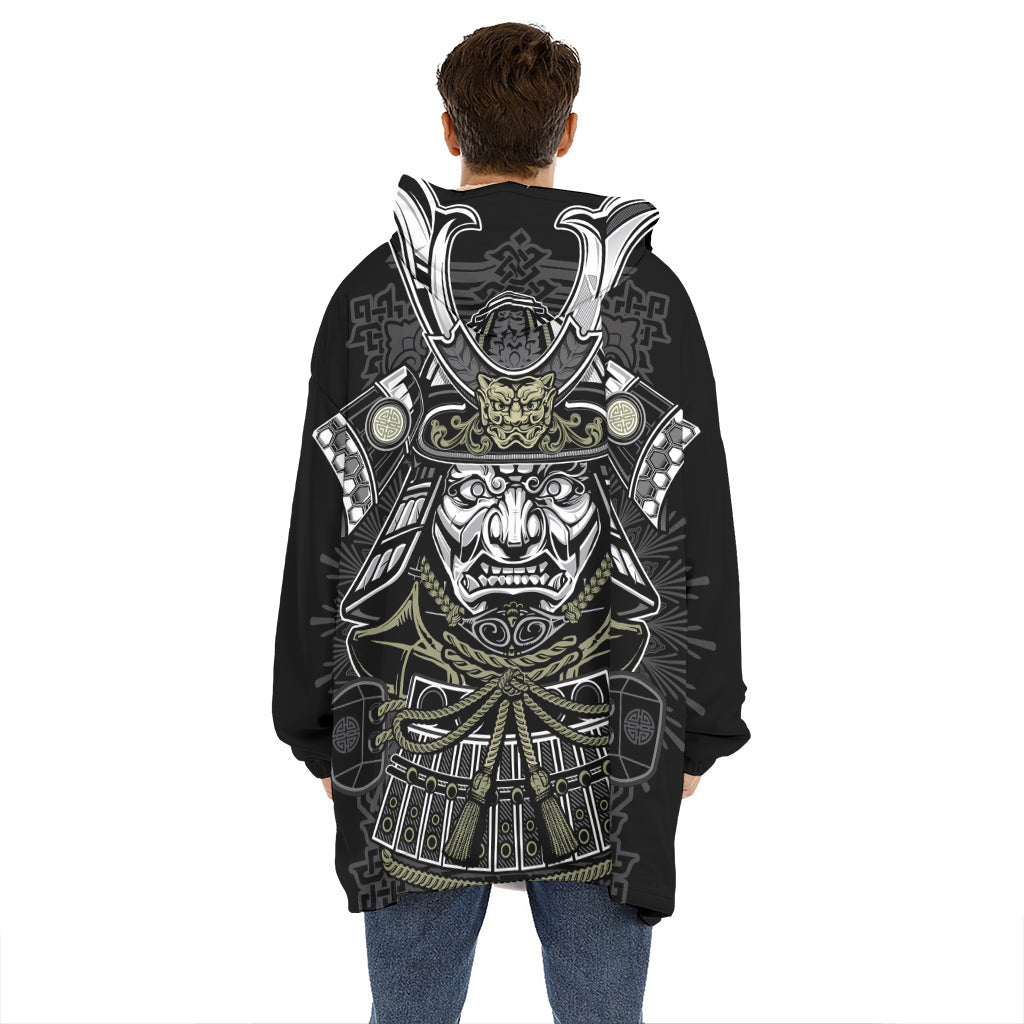 Japanese Samurai Warrior Print Hoodie Blanket