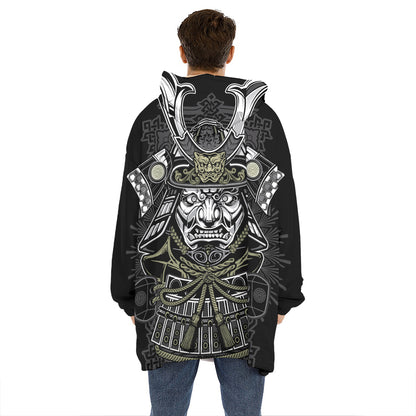 Japanese Samurai Warrior Print Hoodie Blanket
