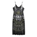 Japanese Samurai Warrior Print Jersey Midi Cami Dress
