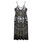 Japanese Samurai Warrior Print Jersey Midi Cami Dress