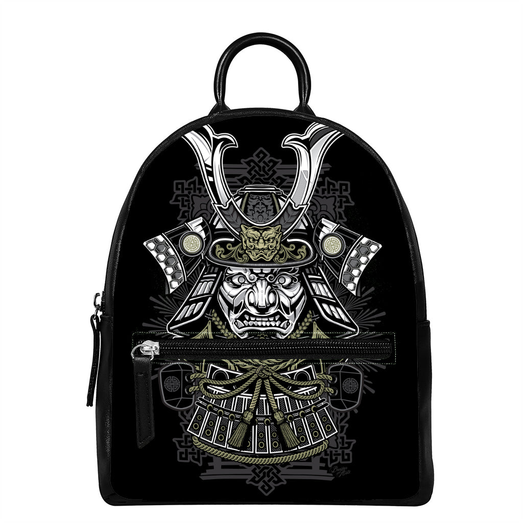 Japanese Samurai Warrior Print Leather Backpack