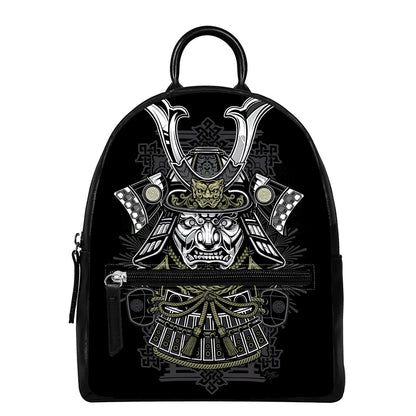 Japanese Samurai Warrior Print Leather Backpack