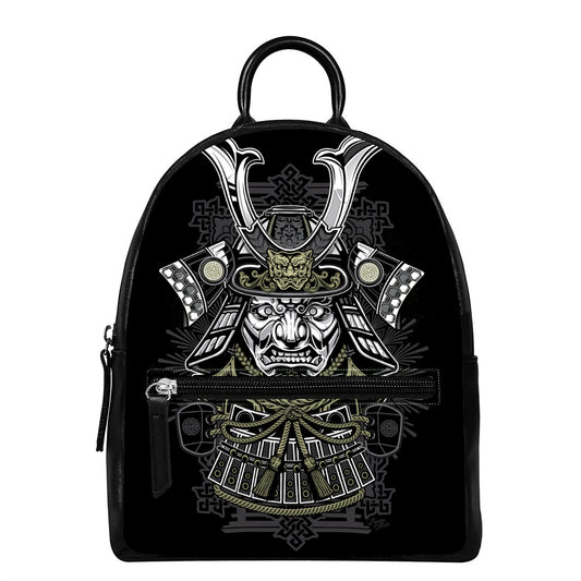 Japanese Samurai Warrior Print Leather Backpack
