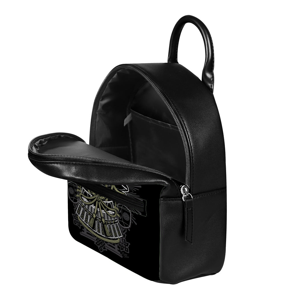 Japanese Samurai Warrior Print Leather Backpack
