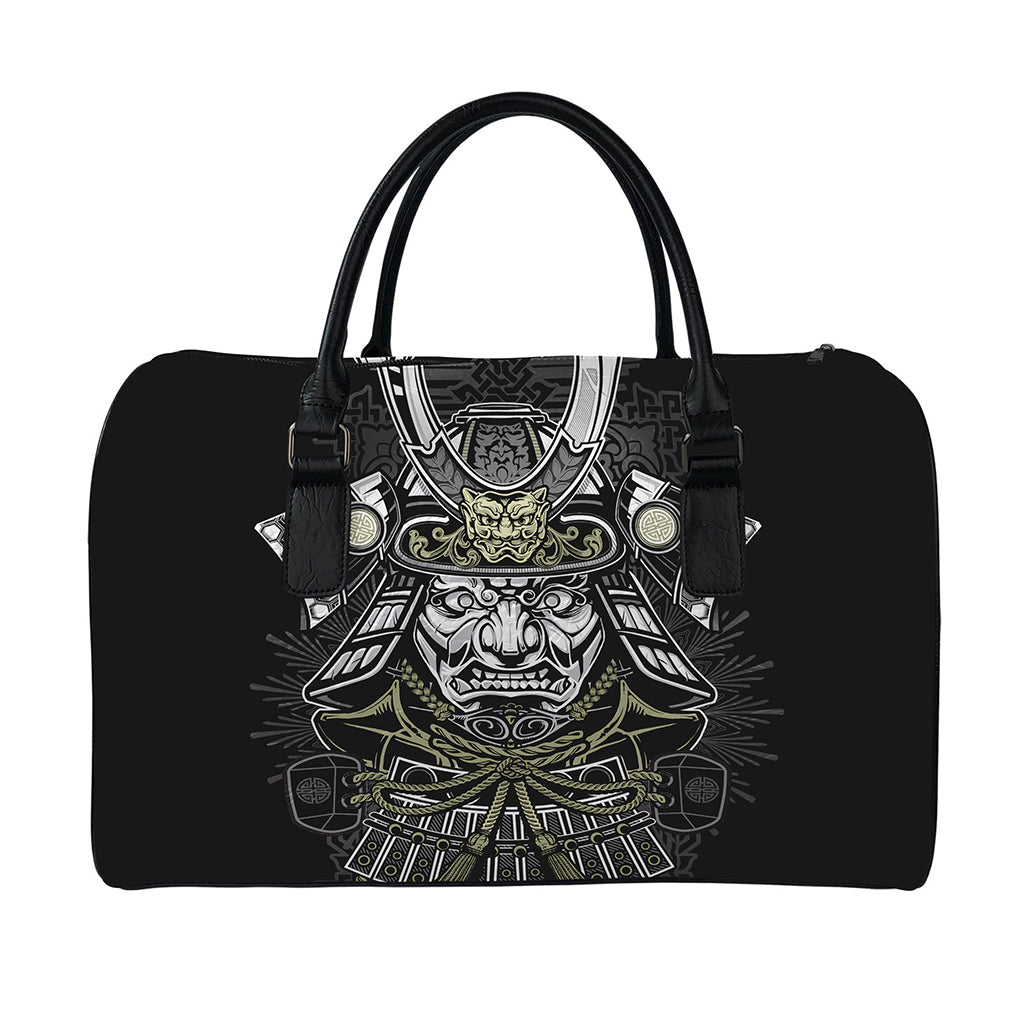Japanese Samurai Warrior Print Leather Duffle Bag
