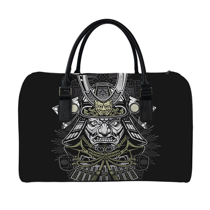 Japanese Samurai Warrior Print Leather Duffle Bag
