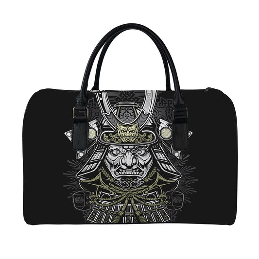 Japanese Samurai Warrior Print Leather Duffle Bag