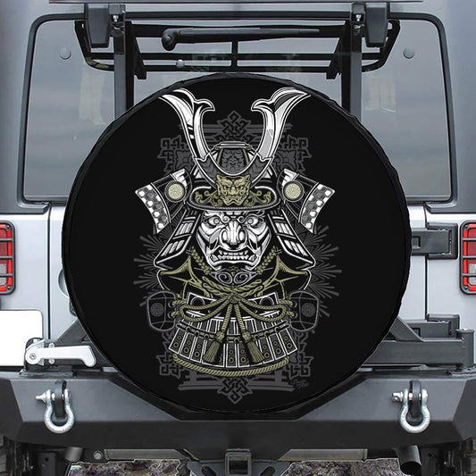 Japanese Samurai Warrior Print Leather Spare Tire Cover