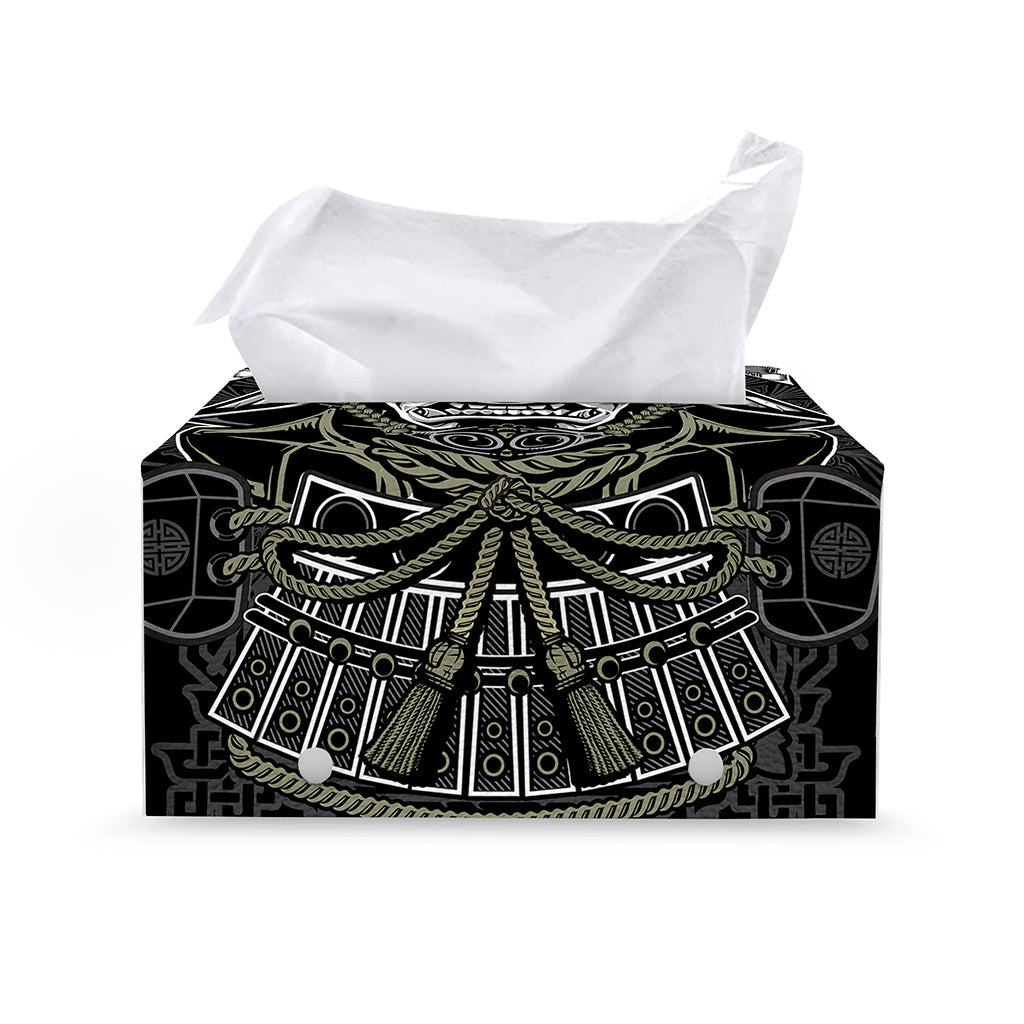 Japanese Samurai Warrior Print Leather Tissue Box Cover