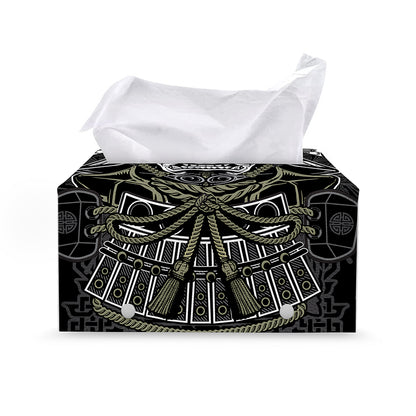 Japanese Samurai Warrior Print Leather Tissue Box Cover