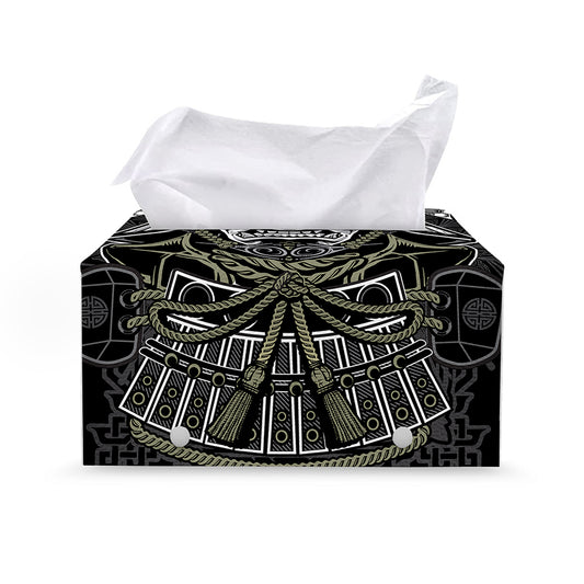 Japanese Samurai Warrior Print Leather Tissue Box Cover