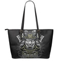 Japanese Samurai Warrior Print Leather Tote Bag With Zipper