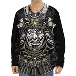 Japanese Samurai Warrior Print Long Sleeve Baseball Jersey