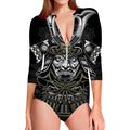 Japanese Samurai Warrior Print Long Sleeve Swimsuit