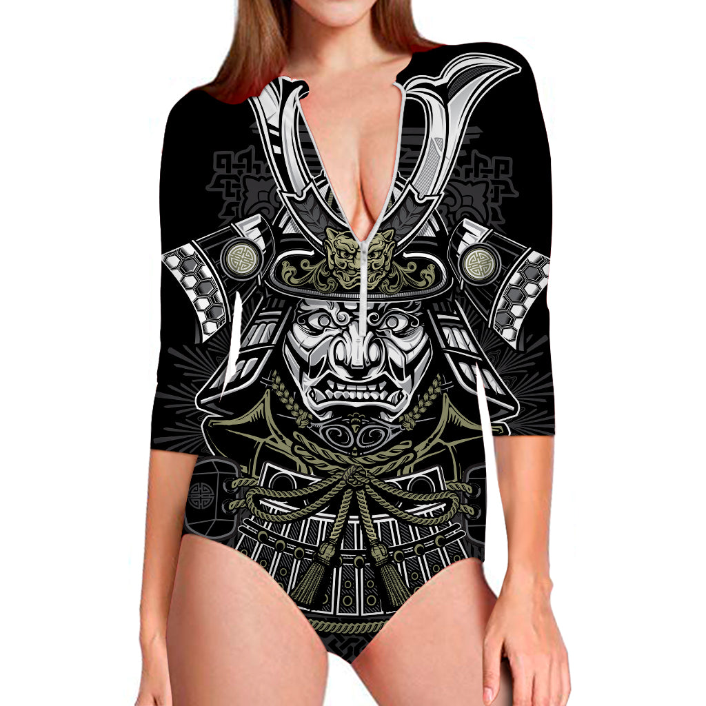 Japanese Samurai Warrior Print Long Sleeve Swimsuit