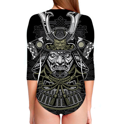 Japanese Samurai Warrior Print Long Sleeve Swimsuit