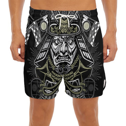 Japanese Samurai Warrior Print Men's Split Running Shorts