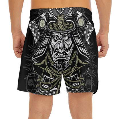 Japanese Samurai Warrior Print Men's Split Running Shorts