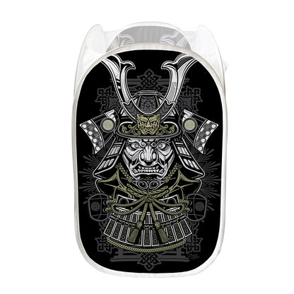 Japanese Samurai Warrior Print Mesh Laundry Hamper