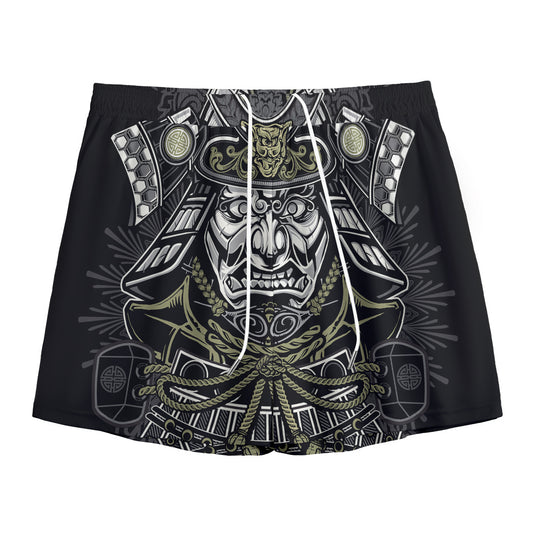 Japanese Samurai Warrior Print Mesh Shorts