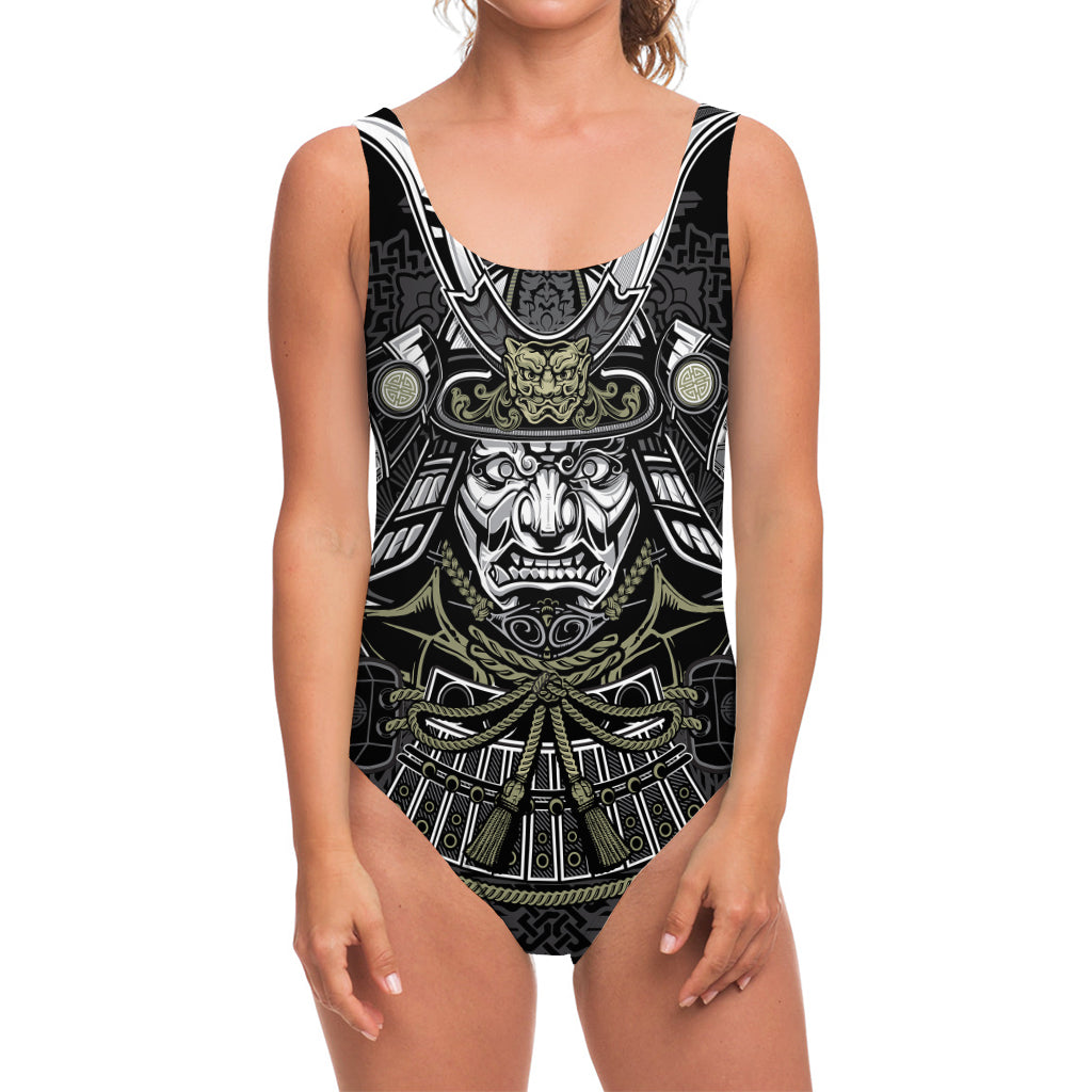 Japanese Samurai Warrior Print One Piece Swimsuit