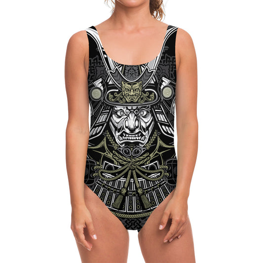 Japanese Samurai Warrior Print One Piece Swimsuit