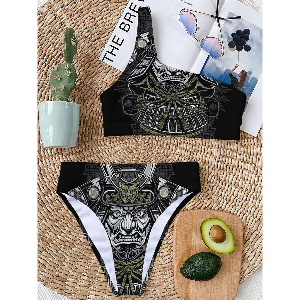 Japanese Samurai Warrior Print One Shoulder Bikini Top