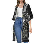 Japanese Samurai Warrior Print Open Front Beach Cover Up