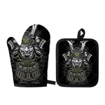 Japanese Samurai Warrior Print Oven Mitt And Pot Holder Set