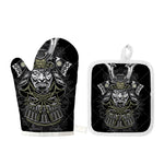 Japanese Samurai Warrior Print Oven Mitt And Pot Holder Set