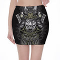Japanese Samurai Warrior Print Pencil Mini Skirt