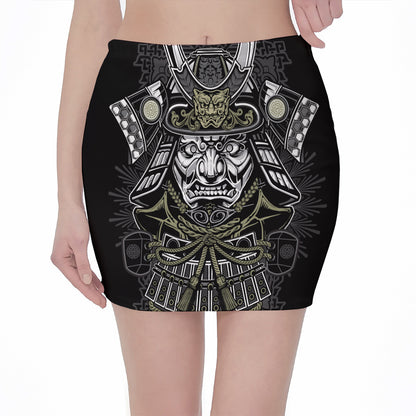 Japanese Samurai Warrior Print Pencil Mini Skirt