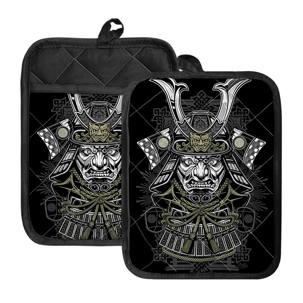 Japanese Samurai Warrior Print Pot Holders With Pocket