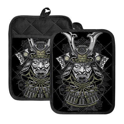 Japanese Samurai Warrior Print Pot Holders With Pocket