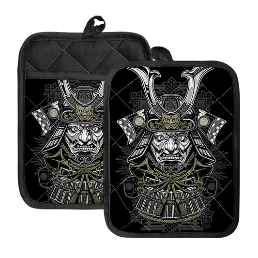 Japanese Samurai Warrior Print Pot Holders With Pocket
