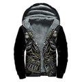 Japanese Samurai Warrior Print Sherpa Lined Zip Up Hoodie