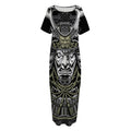 Japanese Samurai Warrior Print Short Sleeve Long Nightdress