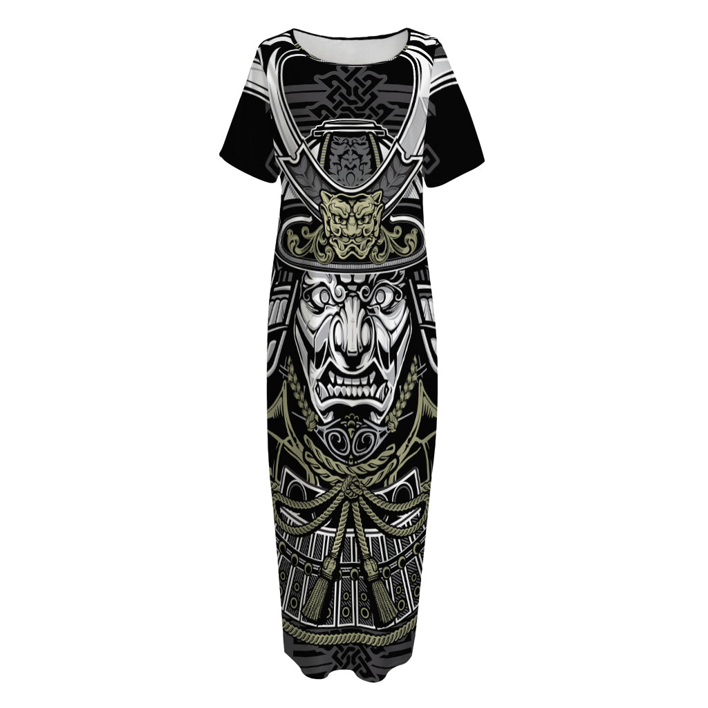 Japanese Samurai Warrior Print Short Sleeve Long Nightdress