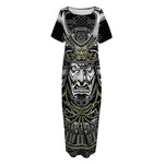 Japanese Samurai Warrior Print Short Sleeve Long Nightdress
