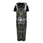 Japanese Samurai Warrior Print Short Sleeve Long Nightdress